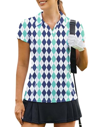 Image of PINSPARK Womens Golf Shirt Short Sleeve Polo V-Neck Quick Dry Tennis Tops | Moisture-wicking Breathable Fabric, Classic Collar, Slim Fit, Ideal for Golf Tennis Pickleball Casual