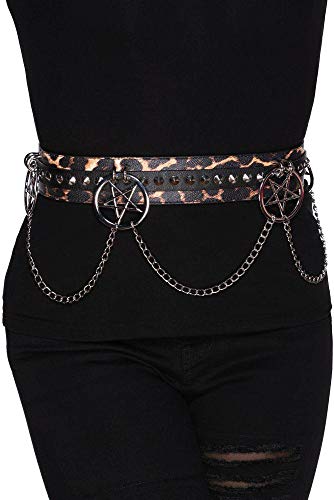 Killstar Feline Fancy Leopard Print Gothic Punk Pentagram Chain Belt KSRA0029602