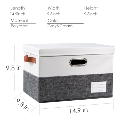 Image of PRANDOM Foldable Storage Bins with Lids [3-Pack] Fabric Collapsible Storage Boxes Baskets Cubes Containers with Handles for Closet Living Room Bedroom (Grey & White 14.9x9.8x9.8'')
