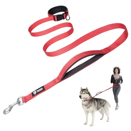 TSPRO Hands Free Dog Leash for Medium to Large Dogs, Adjustable Durable Leash with Comfortable Safety Padded Handle, Heavy Duty Metal Clasp for Walking, Running, Training (Red)