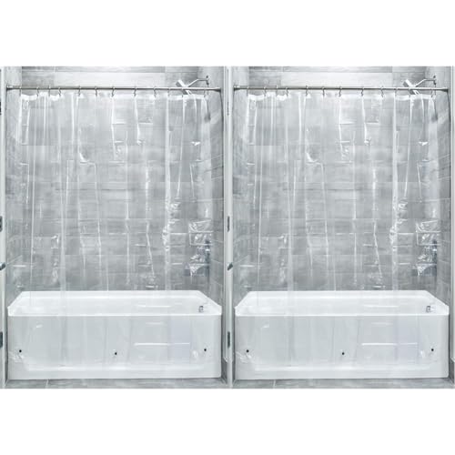 iDesign 3.0 Clear Shower Curtain, Transparent Bathroom Liner, Made of Mould Proof PEVA, 183 cm X 183 cm, 183.00 x 183.00 cms (Pack of 2)