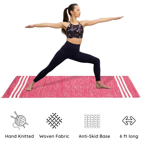 Image of Pure cotton anti-skid, machine wash yoga mat. 73inches x 24inches, 5mm thickness (5mm (Pink))