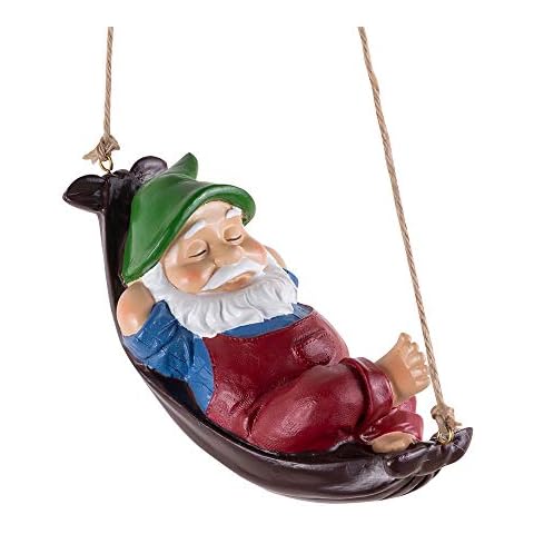 Funny Garden Gnomes Outdoor Hanging Statue, Multicolor Resin Hammock Gnome Decorations for Outdoors - 7.5 x 4 x 4 Inches Cover