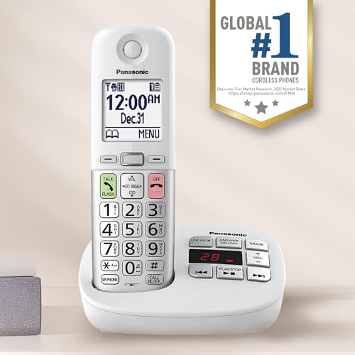 Image of Panasonic Cordless Phone, Easy to Use with Large Display and Big Buttons, Flashing Favorites Key, Built in Flashlight, Call Block, Volume Boost, Talking Caller ID, 1 Cordless Handset - KX-TGU430W