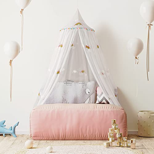 Loaol Kids Bed Canopy With Lights, Girls Bed Canopy With Exquisite Rainbow Embroidery And Colorful Tassels, Princess Bed Canopy As A Great Room Decor & Reading Nook, Nursery Crib Canopy For Baby #TOP6