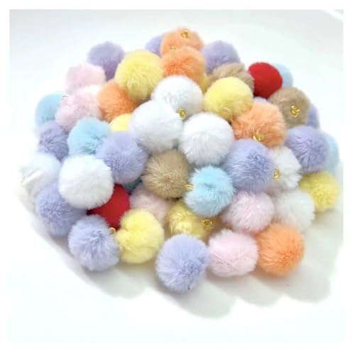 Pmnzdy Mini Kunstfell Pompon Bommel mit Anhängen 50 Stück 16mm Klein Pom Poms Ball Pelzbommel Flauschige Fellbommel zum Basteln Bommel für Schuhe Tasche Ohrringe Haarschmuck Farbmischung