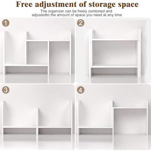 Image of Desk Shelves Wood Desktop Orgnizer Shelf. Office Organization for Top of Desk Organizers and Accessories Bookshelf Shelving,Adjustable Tier H-Shape Mini Bookcase(White)