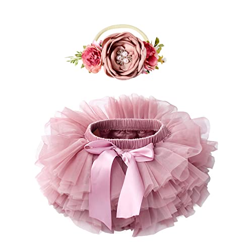 Image of Tutu.kk Toddler Tutu Skirt for Baby Girl with Diaper Cover, Soft Baby Tutu Dress 0-36 Months with Flower Headband