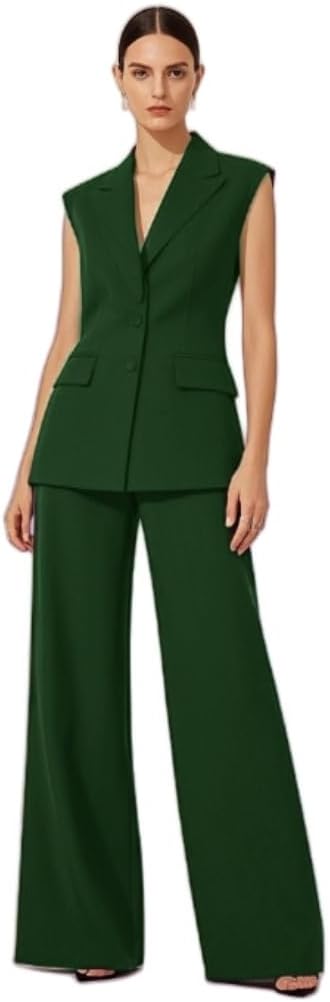 Womens 2 Pcs Outfits Vest and Pants Summer Sleeveless Blazer Tuxedos Set Business Wedding Work