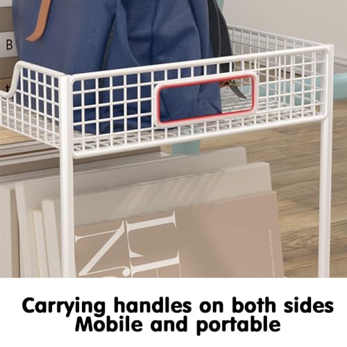 Image of 4 Tier Metal Rolling Utility Cart - Heavy Duty Bookshelf for Office, Dorm, Classroom, Library & Living Room - Versatile Corner Display & Magazine Rack