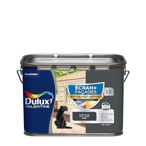 Dulux Valentine Peinture Ecran+ Multi-Supports Extérieure Façades - Crépis, Briques, Ciment, Enduit, Alu, Zinc, PVC - Couleur Longue Tenue - Mat Gris...