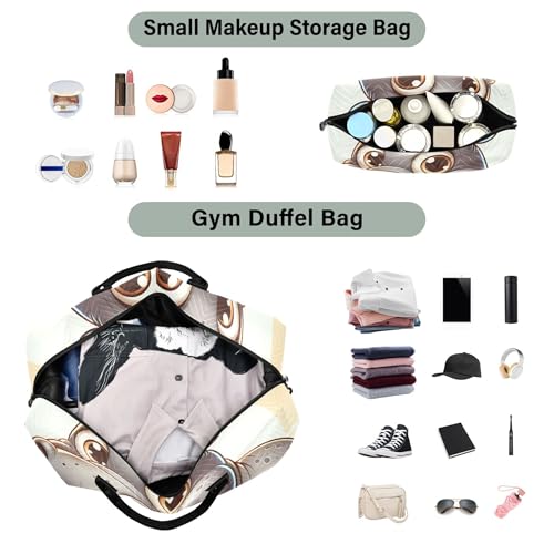 Cartoon Hippo Cute Travel Duffle Bags Make up Bags Set of 2, Cartoon Womens Luggage Bags Weekender Bag4