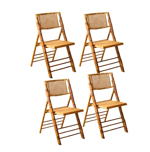 zolooky 4 Pack Certified Bamboo Rattan Folding Chair Foldable Vintage Dining Chair with 330lb Capacity Handcrafted for Living Room Patio Garden Balcony Wedding Indoor/Outdoor(Antique Brown)
