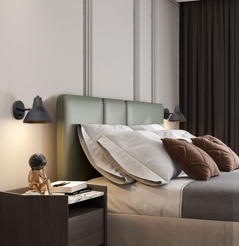 Image of Yosoan 1-Light Black Indoor Vanity Wall Sconce with Dimming On Off Switch | Hardwired Vintage Fixture with 6.89 inch Bowl Metal Shade Reading Bedroom Bunk