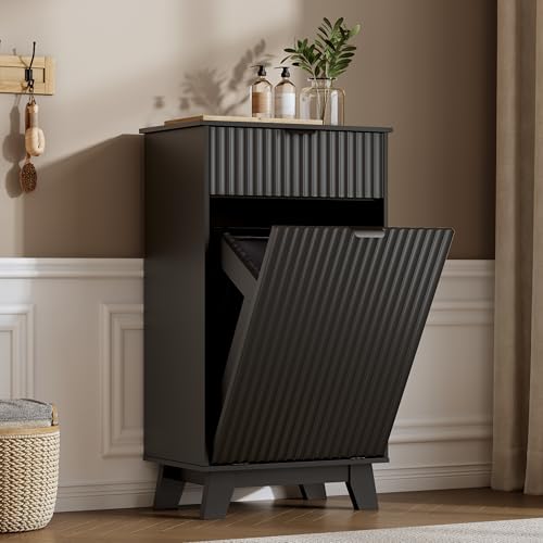 Single Tilt Out Laundry Hamper Cabinet, 10 Gallon Wooden Trash