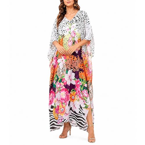 Image of Oussum Women Polyester Casual Long Plus Size Beach Caftan Cover Up Maxi Dress 1X-3X Summer Kaftan Dresses for Women