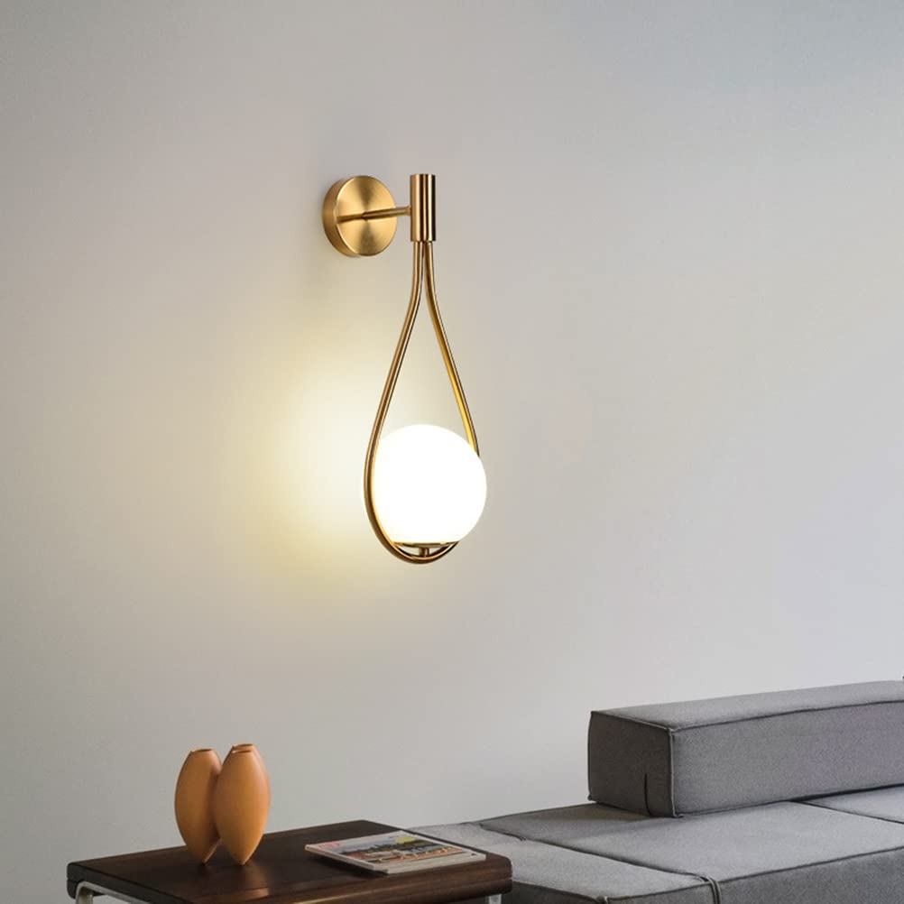 Kinkiet retro z włącznikiem i wtyczką Lampka nocna E27 Antyczna metalowa lampa ścienna Mosiężny wygląd Vintage Industrial Oświetlenie wewnętrzne Ścienne Kulisty klosz Szklany Złoty