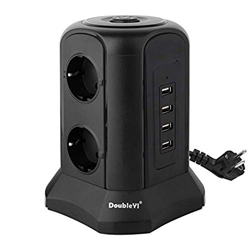 Preisvergleich Produktbild Stromsparend 6 Fach Steckerleiste Überspannungsschutz Mehrfachsteckdose Verteilersteckdose mit 4 USB Blitzschutz Steckdosenturm mit 2 m Verlängerungskabel