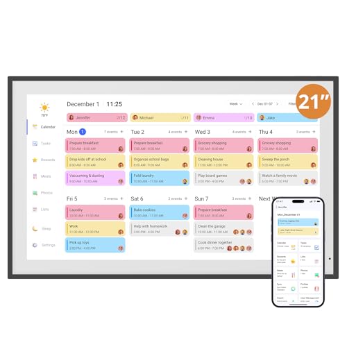 Dragon Touch 21.5 Zoll Digitaler Kalender Wand - 1920 * 1080 FHD Elektronischer Wandkalender Familienplaner mit 32GB Speicher und Wandhalterung Touchscreen Intelligenter Tischkalender-Schwarz