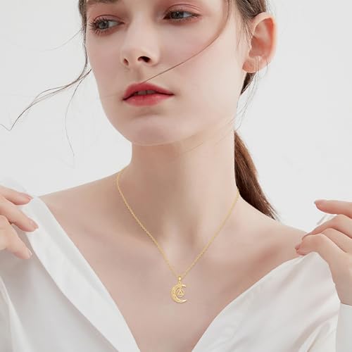 GEHN Moon AA Sobriety Necklace 14K Solid Real Gold Alcoholics Anonymous Pendant AA Recovery Symbol 1 Year Sober Jewelry for Women2