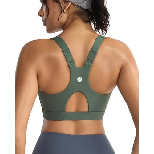 RUNNING GIRL High Impact Sports Bras for Women High Support Molded Cups, Adjustable Straps Sports Bra with Sewn in Pads Dark Green XX-Large