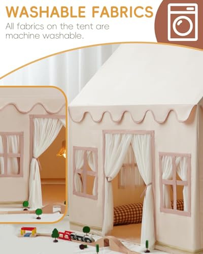 Large Kids Tent Playhouse Base Fabric with Star Lights, Flags and Tote Bags, Kids Play Tent Indoor & Outdoor, Washable Teepee Tent for Boys & Girls, Play House for Toddler, Neutral Color - image 7