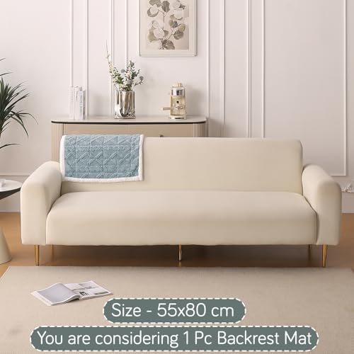 Image of HOKIPO 'Italian Caelora' Luxury Jacquard Plush Sofa Backrest Cover Mat 55x80 cm | Pack of 1 Anti Slip Backrest Mat, Powder Blue (AR-6225-BL)