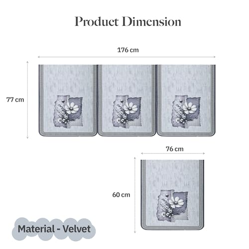 Image of Kuber Industries 5 Seater Sofa Cover | Velvet Slipcover for Living Room | Thick & Cozy | Non-Slip Comfort Sofa Cover Set | Pyramid Flower 560 - Grey & White
