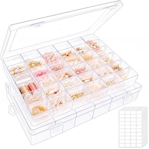 2 Pack Clear Bead Organizer Tackle Box with Adjustable Dividers for Jewelry Art Craft Containers...