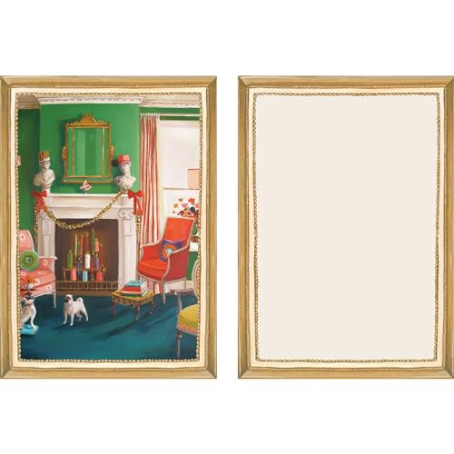 Image of Hester & Cook Janet Hill Christmas Cards with Envelopes - Blank Holiday Cards with Gold Border Boxed Set with Envelopes 6 Each - Made in USA