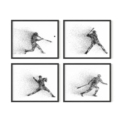 Summit Designs Baseball Wall Art Prints, Set Of 4 (8x10) Unframed Baseball Posters, Room Decor For Men Kids Teenagers, Poster Set For Bedroom Man Cave, Boys Bedroom Decor, Prints