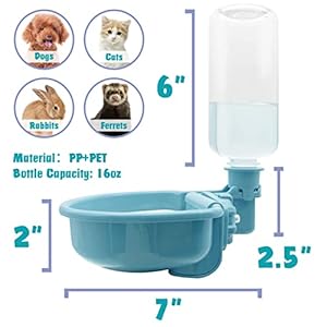 16oz Pet Water Bottle, Gravity Dog Water Bowl Dispenser for Cage, Anti-Overflow Water Dispenser for Small Dogs, Cats, Rabbits and Other Small Animals, BPA Free, Blue