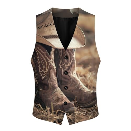 Western Vintage Denim Style Men's Suit Vest Waistcoat Vests Formal Dress with 2 Pockets for Business Casual Tuxedo3