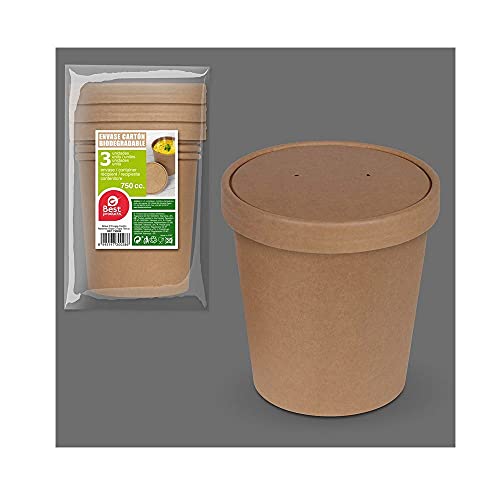 BESTGREEN 3 RÉCIPIENTS Carton BIODÉGRADABLE 750 CC - Kraft Cover