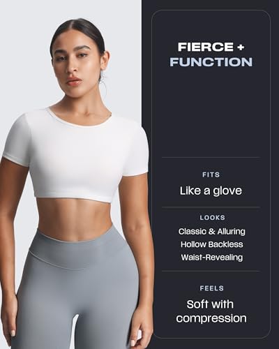 Image of Aoxjox Short Sleeve Crop Tops for Women Clarissa Hollow Back Workout Crop T Shirt Top