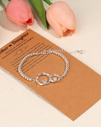 Image of Mother Daughter Bracelets Set for 2 Matching Heart Bracelets for Mother and Daughter to My Mom Bracelet Birthday Mothers Day Gifts for Mom Daughters