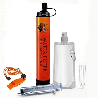 High-Capacity Survival Water Filter Straw Kit with Emergency Whistle