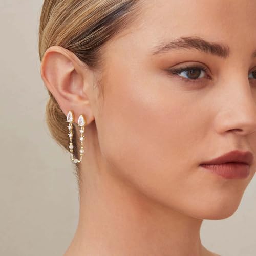 LOYATA Dangle Chain Earrings for Women-Small Gold Double Piercing Drop Long Stud Earrings 14K Gold Plated/925 Sterling Silver Post Hypoallergenic Dangly Earrings Wedding Everyday Ear Jewelry Gifts2