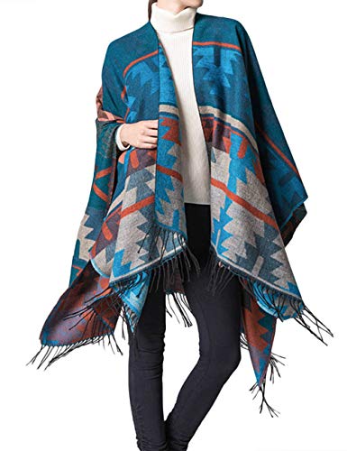 xxxiticat Women's Native American Trendy Cashmere Plaid Pattern Wrap Shawl Cardigan Poncho Cape Scarf3