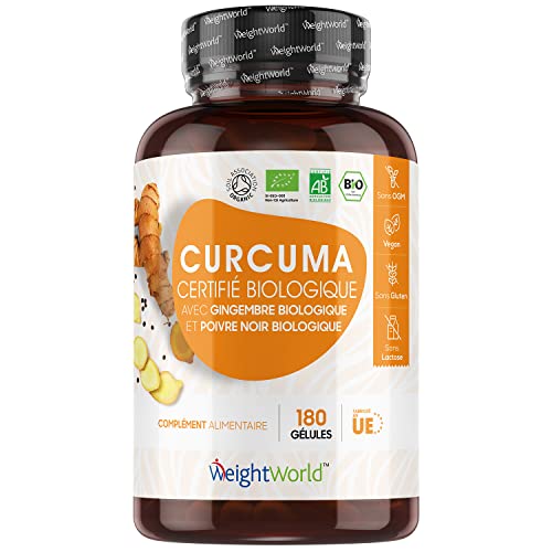 Curcuma Bio 1440 mg avec Poivre Noir et Gingembre Bio par Portion (2 Gélules) - 180 Gélules Vegan Biodisponible (3 mois) - Source de Curcumine Bio - Organic Turmeric Black Pepper Ginger Cover