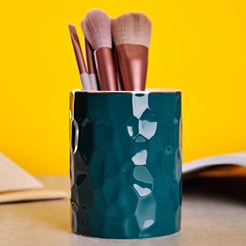 Pot à crayons en céramique verte et dorée pour bureau moderne