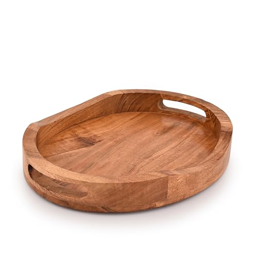 Plateau en bois d'acacia rectangulaire avec poignées pour décoration de table - 3
