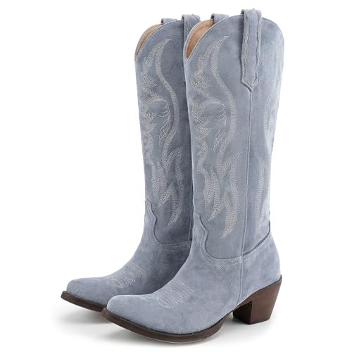 Image of Women's Mid Calf Cowboy Boots Western Pointed Toe Embroidered Boots