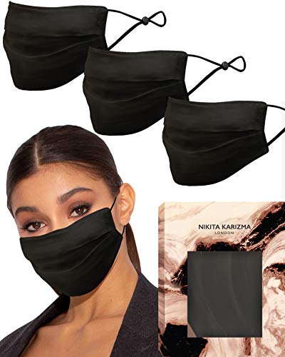 KARIZMA Beverly Hills Silk Face Mask 3 Pack Collection. Black Fashionable Designer Face Mask for Women. Washable Fabric Face Mask Reusable Facemask. 19 Momme Real Mulberry Silk Masks, Luxury Fashion Masks for Women