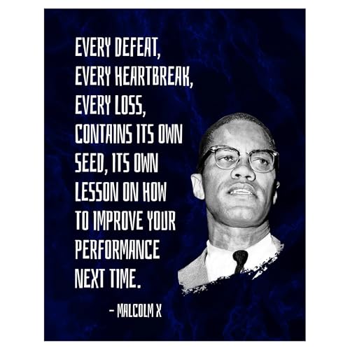 AZPAAAIH Empowerment Wall-Art, Famous Quote from Malcolm X Poster, "Every Defeat..." Motivational Print for Home Office, Study, 