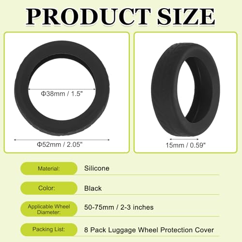 Image of 8Pack Luggage Wheel Protection Cover, Wear Resistant Anti Noise Silicone Protector Cover for 2-3 inch Spinner Wheel for Suitcases Chair Caster Travel, Black