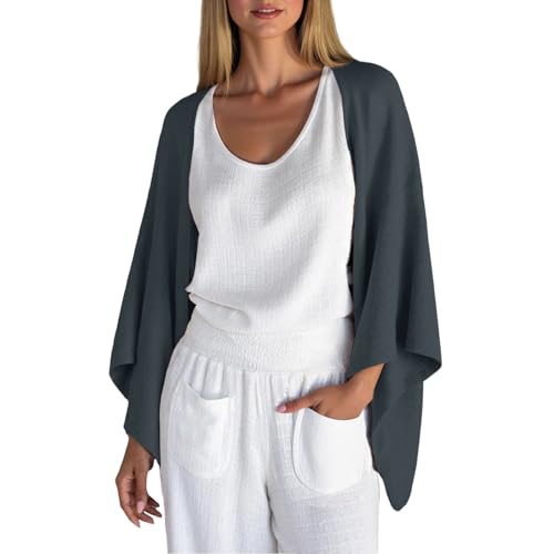 Women's Open Front Cardigan Lightweight Soft 3/4 Sleeve High-Low Draped Hem Loose Fit Casual Duster Linen Coats3