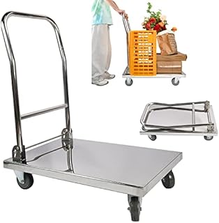 lesolar Push Cart Dolly 800lbs Folding Platform Truck Cart 32"x20" Heavy Duty Moving Platform Hand Truck Stainless Steel Foldable Moving Flatbed Dolly Cart with 360 Degree Swivel Wheels