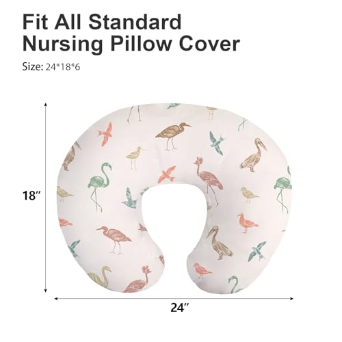 Image of Little Grape Land Nursing Pillow Covers 2 Pack, Soft & Breathable Removable Breastfeeding Pillows Covers for Feeding Pillows, Nursing Pillow Slipcover for Baby Girls Boys, (Birds & Rosy)
