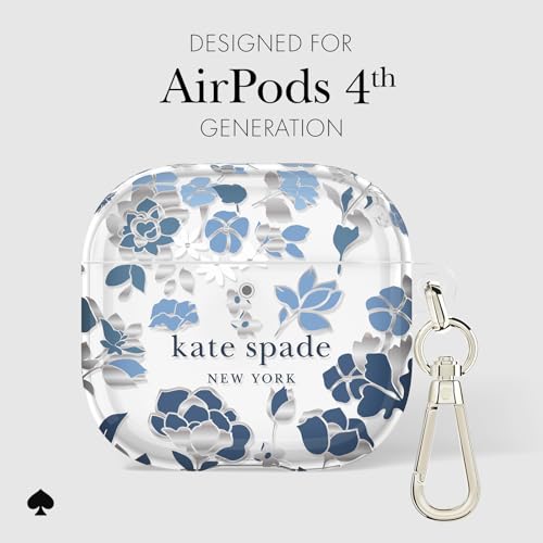 Image of kate spade new york AirPods 4 Protective Case with Keychain Ring - Flowerbed Blue, Compatible with AirPods 4th Generation